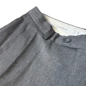 Mens Grey Pleated Dress Pants Cuffed Wool Blend Trousers Straight Leg Heathered